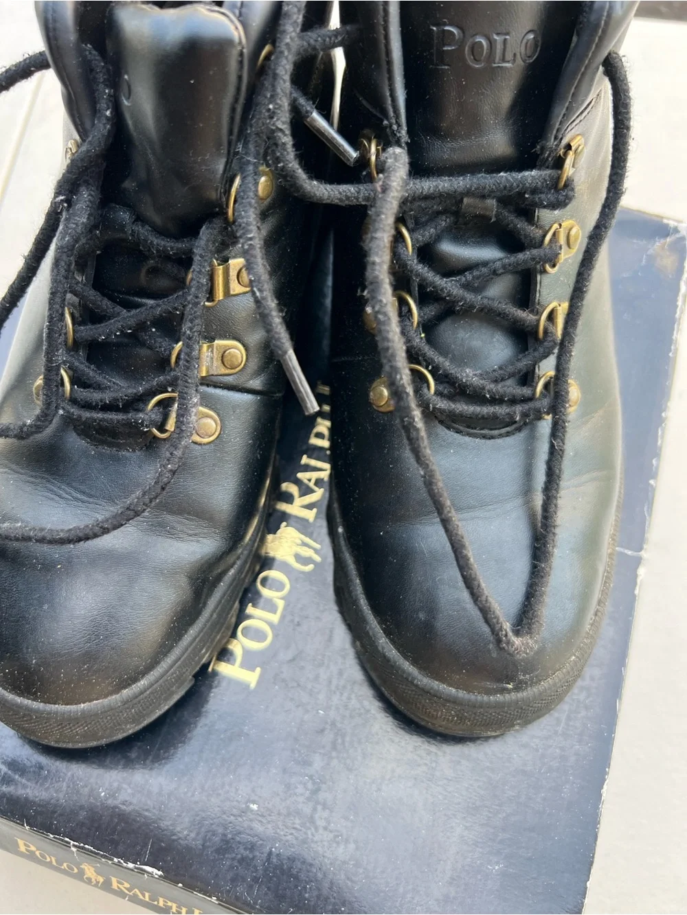 Ralph Lauren Black Leather Lace-Up Boots